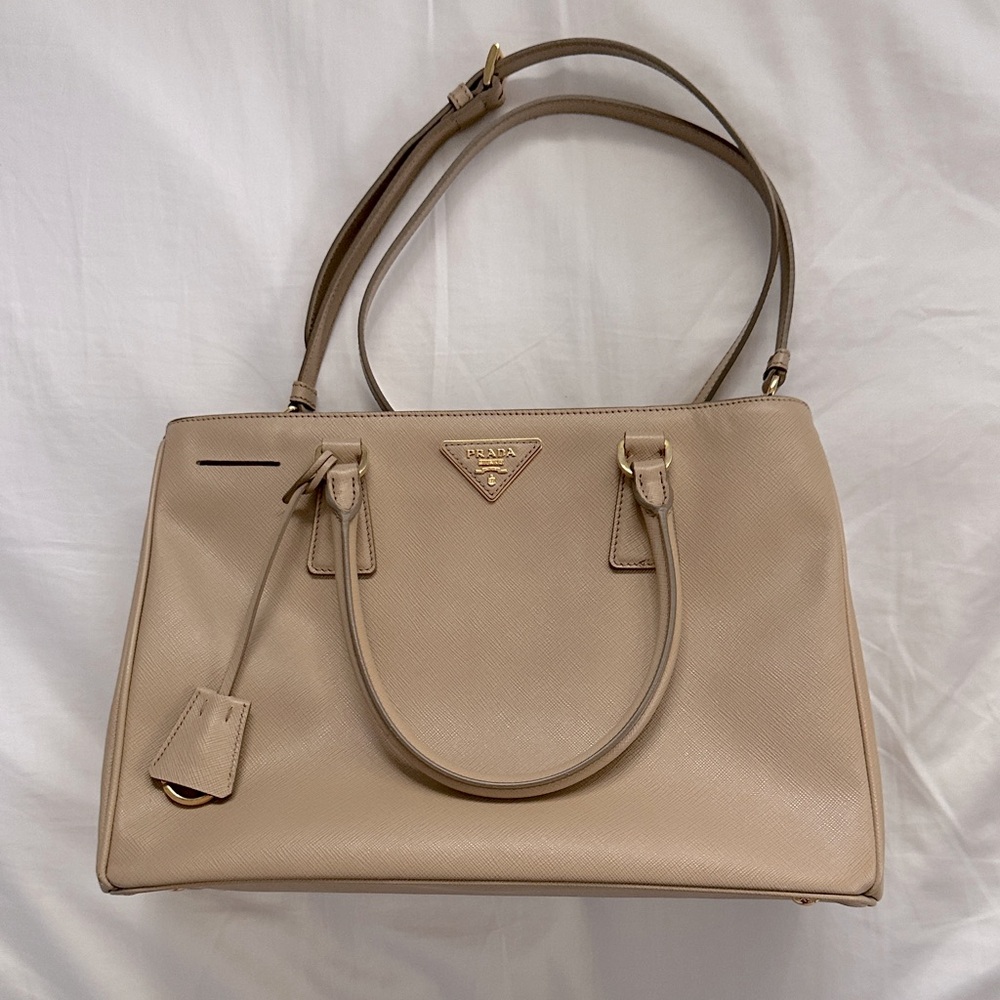 PRADA Saffiano Galleria Double Zip Tote Cammeo